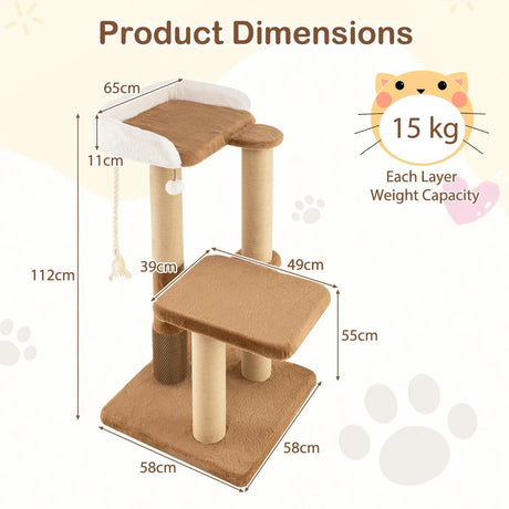 Cat Tree for Indoor Cats with Plush Padded Perch Scratching Posts and Jumping Platform-Brown