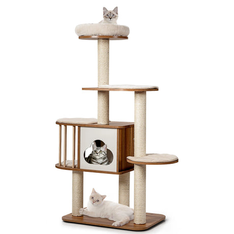 Multi-Level Cat Activity Tree with Sisal-Covered Scratching Posts for Cats