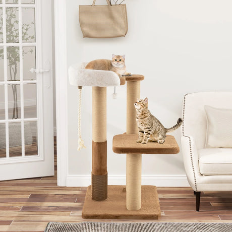 Cat Tree for Indoor Cats with Plush Padded Perch Scratching Posts and Jumping Platform-Brown