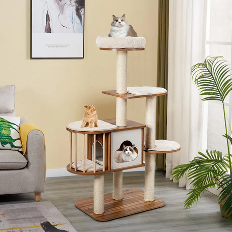 Multi-Level Cat Activity Tree with Sisal-Covered Scratching Posts for Cats