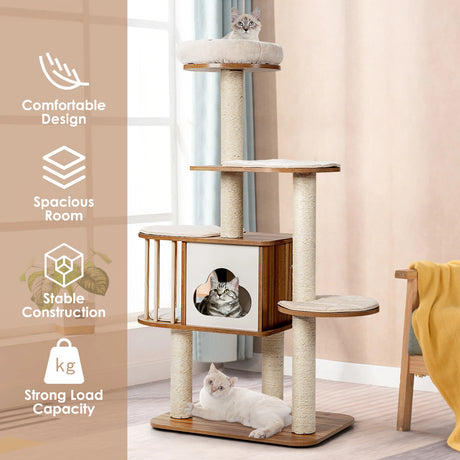 Multi-Level Cat Activity Tree with Sisal-Covered Scratching Posts for Cats