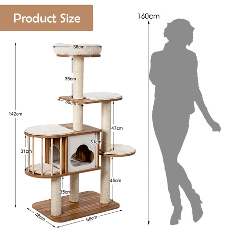 Multi-Level Cat Activity Tree with Sisal-Covered Scratching Posts for Cats