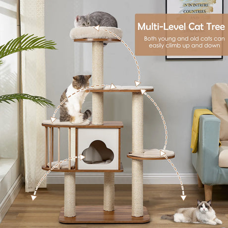 Multi-Level Cat Activity Tree with Sisal-Covered Scratching Posts for Cats