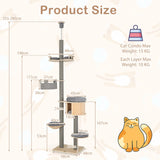 255-280cm Adjustable Height Floor-to-Ceiling Cat Tree with Cat Condo-Natural