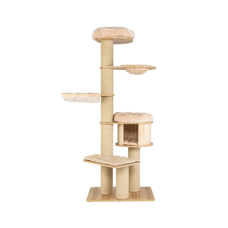 Multi-level Cat Tree with Plush Perch, Padded Platform, Basket Bed