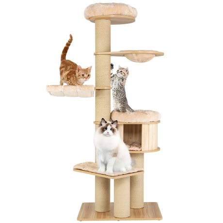 Multi-level Cat Tree with Plush Perch, Padded Platform, Basket Bed