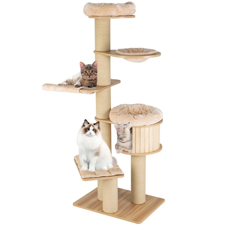 Multi-level Cat Tree with Plush Perch, Padded Platform, Basket Bed