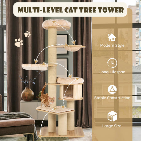 Multi-level Cat Tree with Plush Perch, Padded Platform, Basket Bed