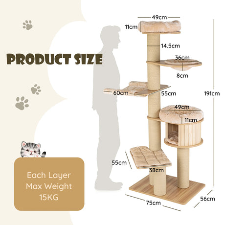 Multi-level Cat Tree with Plush Perch, Padded Platform, Basket Bed