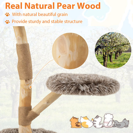 90CM Modern Wooden Cat Tree Tower with Perch for Indoor Use-Grey