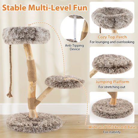 90CM Modern Wooden Cat Tree Tower with Perch for Indoor Use-Grey