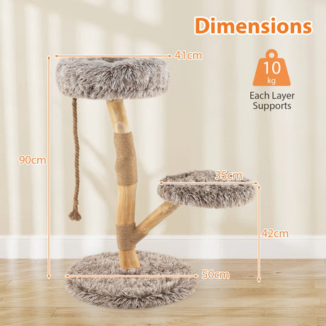 90CM Modern Wooden Cat Tree Tower with Perch for Indoor Use-Grey