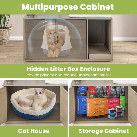 2-in-1 Modern Cat Tower with Litter Box Enclosure for Indoor Cars-Gray