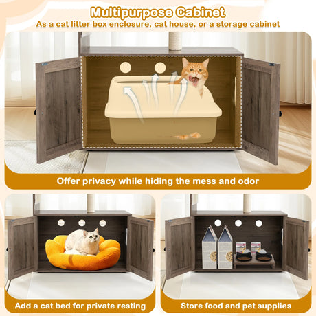 88 cm Tall Wooden Cat Tower with Sisal Scratching Post and Mat Dangling Ball and Top Perch-Grey