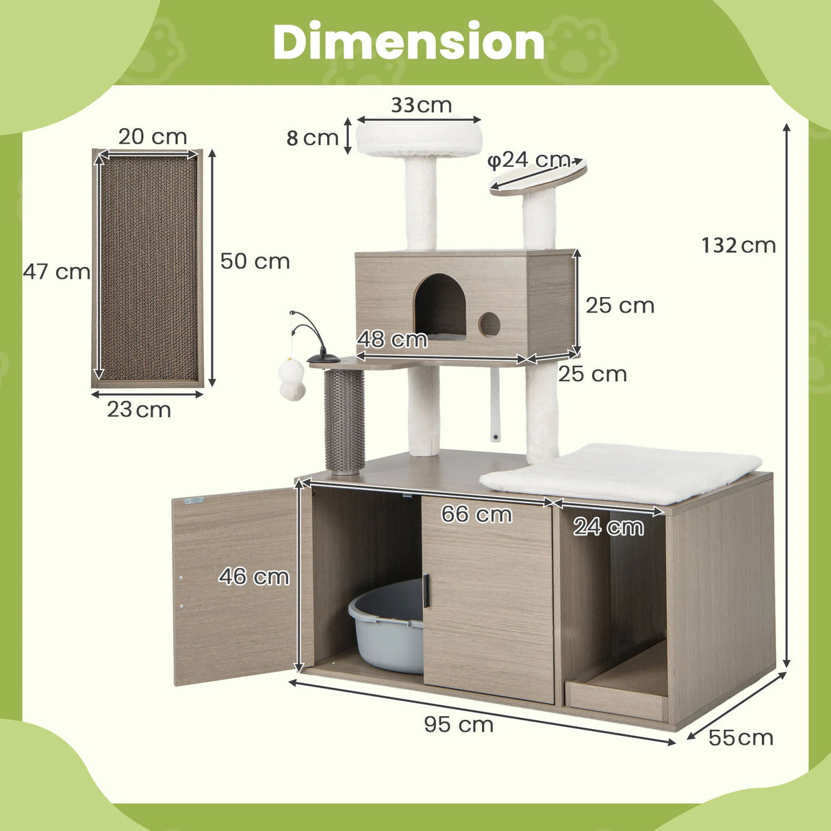 2-in-1 Modern Cat Tower with Litter Box Enclosure for Indoor Cars-Gray