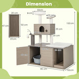 2-in-1 Modern Cat Tower with Litter Box Enclosure for Indoor Cars-Gray