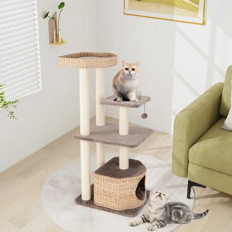 131cm Cattail Cat Tower with Sisal Scratching Posts Perch Condo Dangling Ball-Coffee