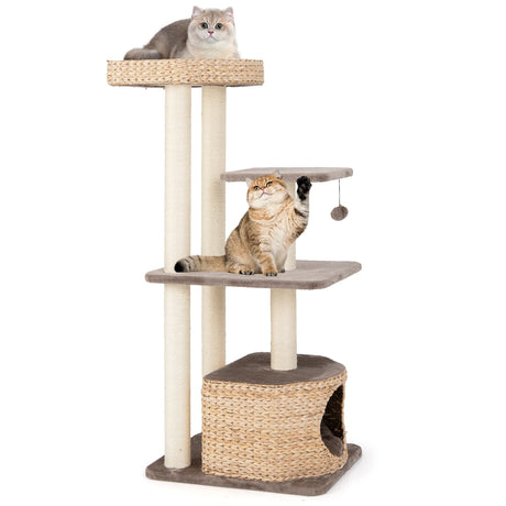 131cm Cattail Cat Tower with Sisal Scratching Posts Perch Condo Dangling Ball-Coffee
