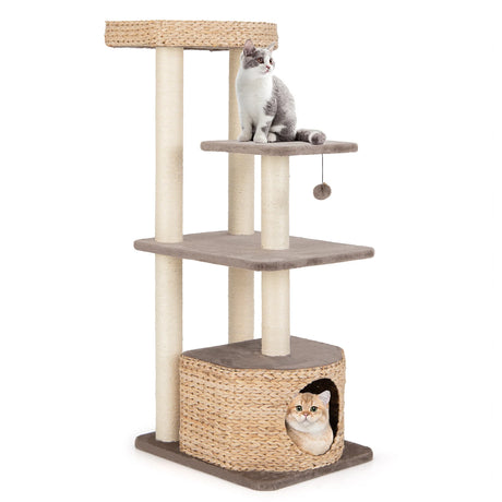 131cm Cattail Cat Tower with Sisal Scratching Posts Perch Condo Dangling Ball-Coffee
