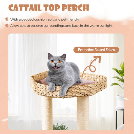 131cm Cattail Cat Tower with Sisal Scratching Posts Perch Condo Dangling Ball-Coffee