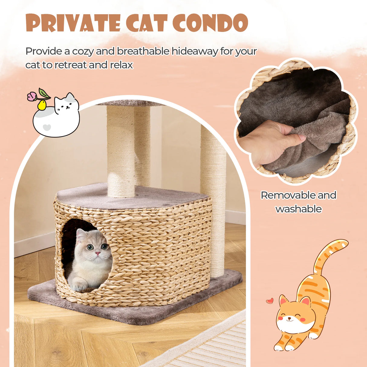 131cm Cattail Cat Tower with Sisal Scratching Posts Perch Condo Dangling Ball-Coffee