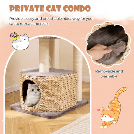 131cm Cattail Cat Tower with Sisal Scratching Posts Perch Condo Dangling Ball-Coffee