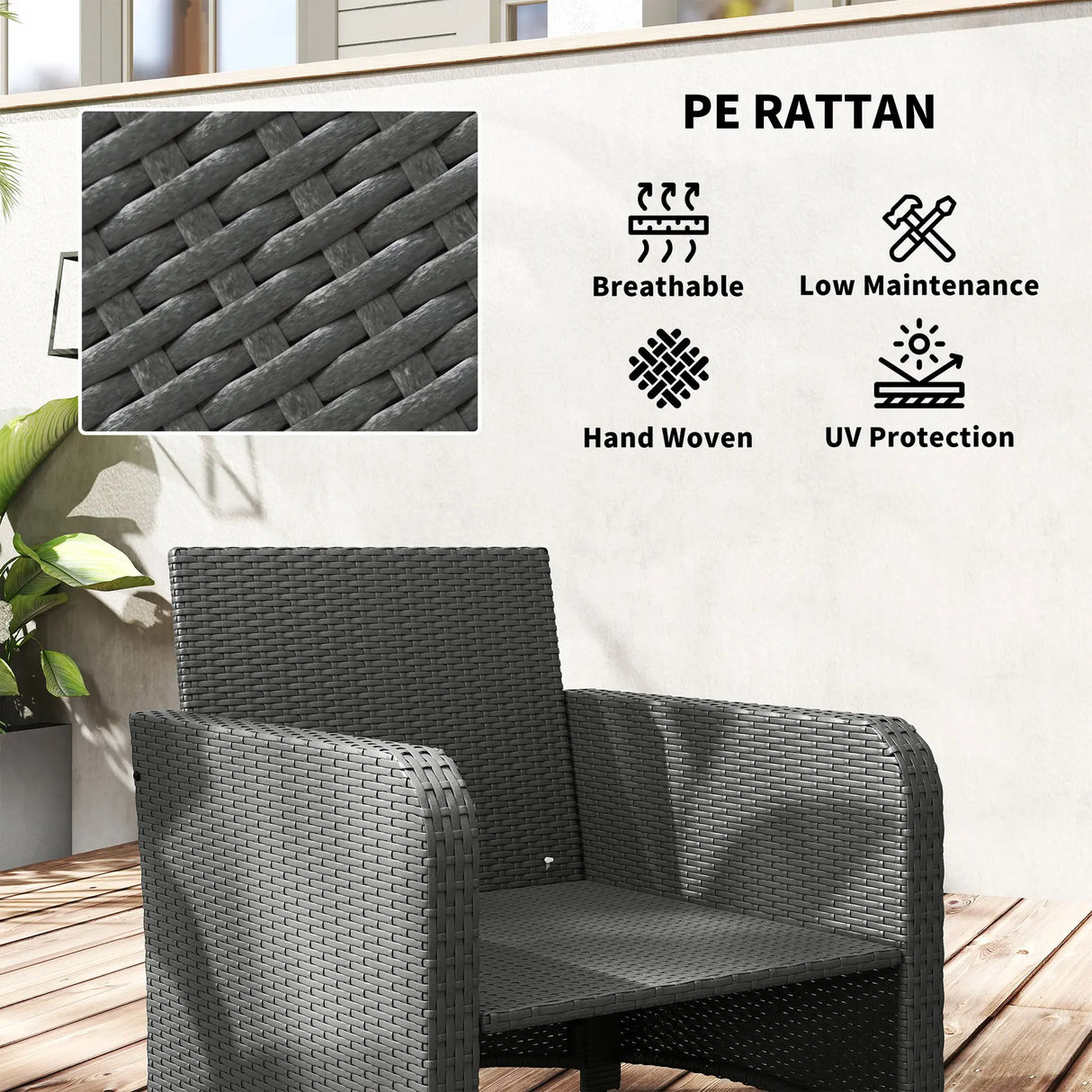 Outsunny Five Piece Rattan Garden Furniture Set with 2-Tier Coffee Table and Ottomans  - Cream White