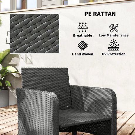 Outsunny Five Piece Rattan Garden Furniture Set with 2-Tier Coffee Table and Ottomans  - Cream White