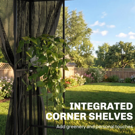 Outsunny 3 x 3 m Outdoor Garden Gazebo with Post Shelves, UPF50+ Double Roof Patio Permanent Pavilion, Grey
