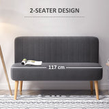 HOMCOM Modern Double Seat Sofa Loveseat Couch 2 Seater Compact Sofa Padded Linen Wood Leg Dark Grey