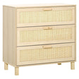 HOMCOM Rattan Bedroom Chest of Drawers, 3 Drawers Storage Unit, Boho Dresser for Living Room, Hallway, Natural