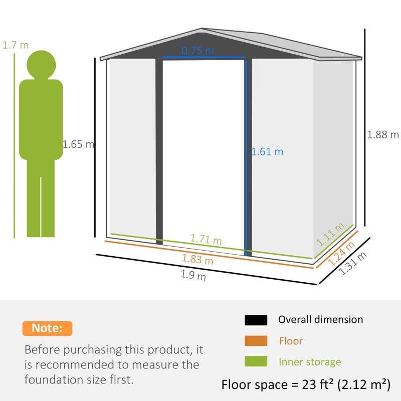 Outsunny 4 x 6ft Galvanised Steel Garden Shed, with Lock and Gloves - Oak