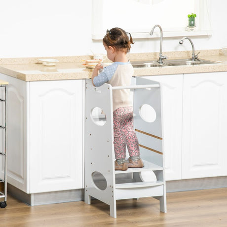 HOMCOM Kids Step Stool Toddler Kitchen Stool Tower with Adjustable Standing Platform, Grey