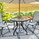 Outsunny Tempered Glass Top Round Outdoor Dining Table with Parasol Hole, 96.5 x 96.5 x 71 cm
