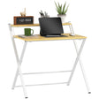 HOMCOM Compact Folding Desk for Small Spaces, Foldable Computer Desk with Storage Shelf for Home Office, 2-Tier Study Writing Table, 86 x 66 x 82 cm, Maple Wood-effect