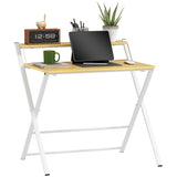 HOMCOM Compact Folding Desk for Small Spaces, Foldable Computer Desk with Storage Shelf for Home Office, 2-Tier Study Writing Table, 86 x 66 x 82 cm, Maple Wood-effect