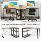 L-Shaped Corner Computer Desk with Adjustable Bookshelf for Office Grey