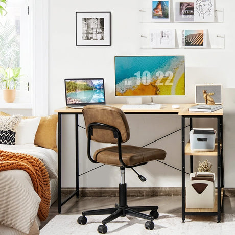 Corner Computer Desk with Adjustable Storage Shelves for Bedroom Natual