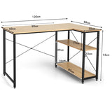 Corner Computer Desk with Adjustable Storage Shelves for Bedroom Natual