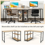 Corner Computer Desk with Adjustable Storage Shelves for Bedroom Natual