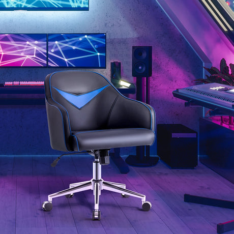 Swivel Office Chair with Adjustable Height &amp; Recline Blue + Black