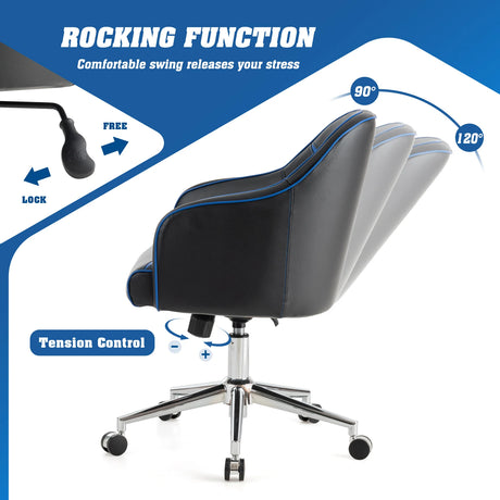 Swivel Office Chair with Adjustable Height &amp; Recline Blue + Black