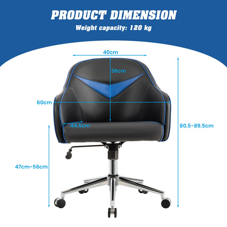 Swivel Office Chair with Adjustable Height &amp; Recline Blue + Black
