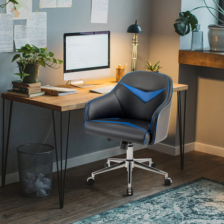 Swivel Office Chair with Adjustable Height &amp; Recline Blue + Black