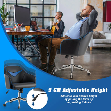 Swivel Office Chair with Adjustable Height &amp; Recline Blue + Black