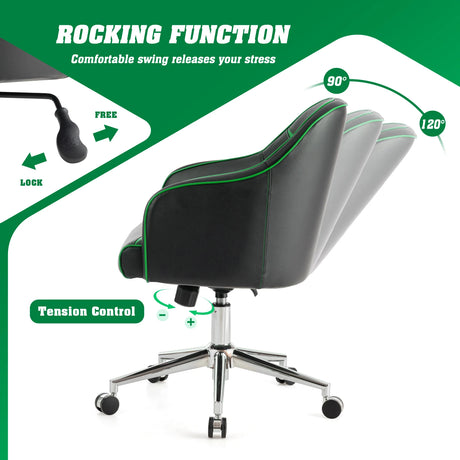Swivel Office Chair with Adjustable Height &amp; Rectangle Green + Black
