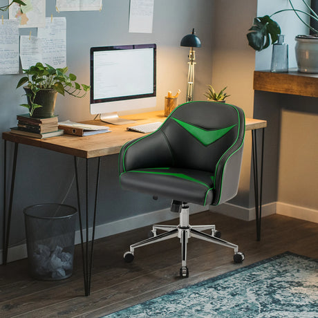 Swivel Office Chair with Adjustable Height &amp; Rectangle Green + Black