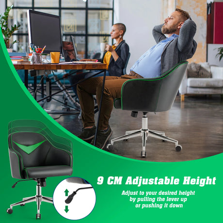 Swivel Office Chair with Adjustable Height &amp; Rectangle Green + Black