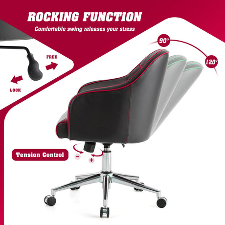 Swivel Office Chair with Adjustable Height &amp; Recline Red + Black