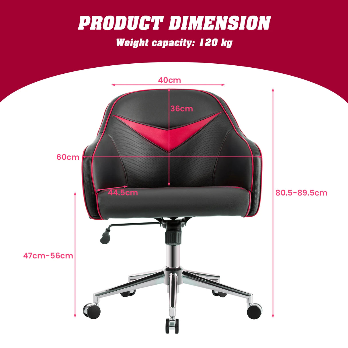 Swivel Office Chair with Adjustable Height &amp; Recline Red + Black